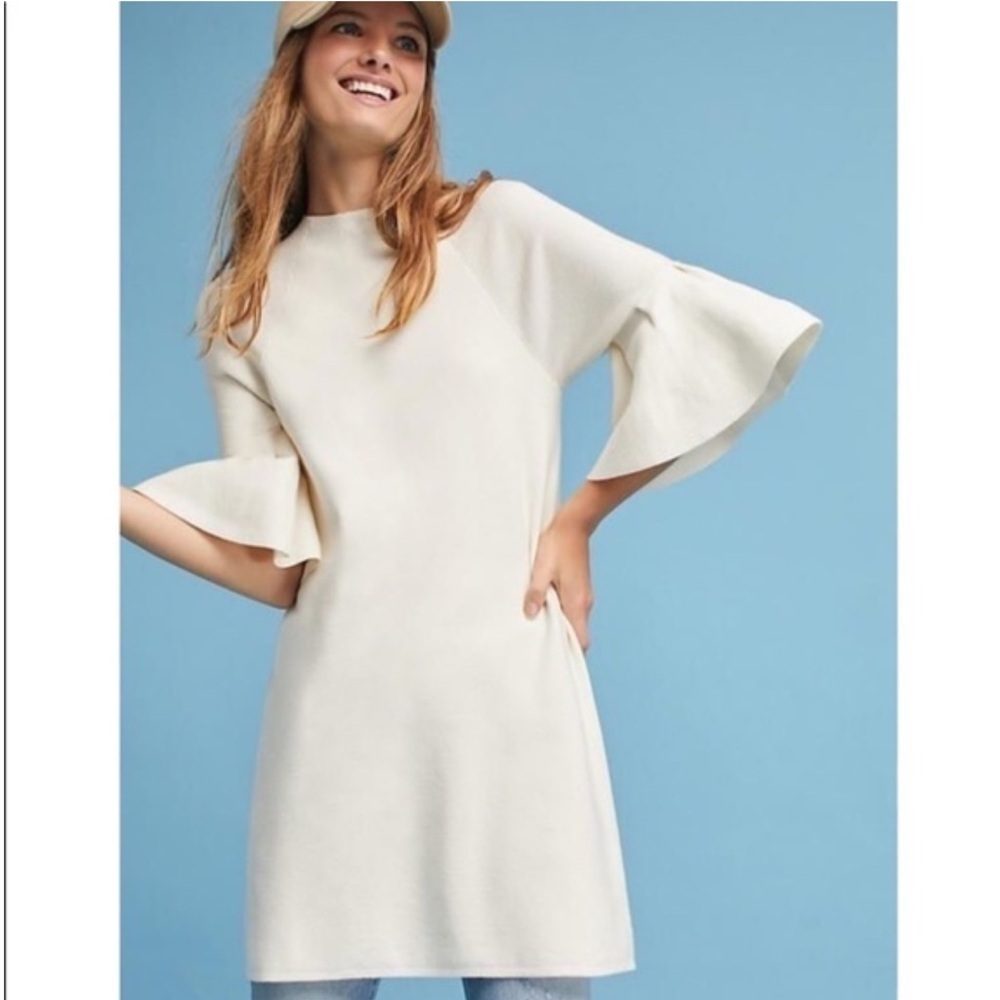 Anthropologie Moth Chester Bell Sleeve Knit Sweater Mini Dress Cream XL NWT - Picture 4 of 8